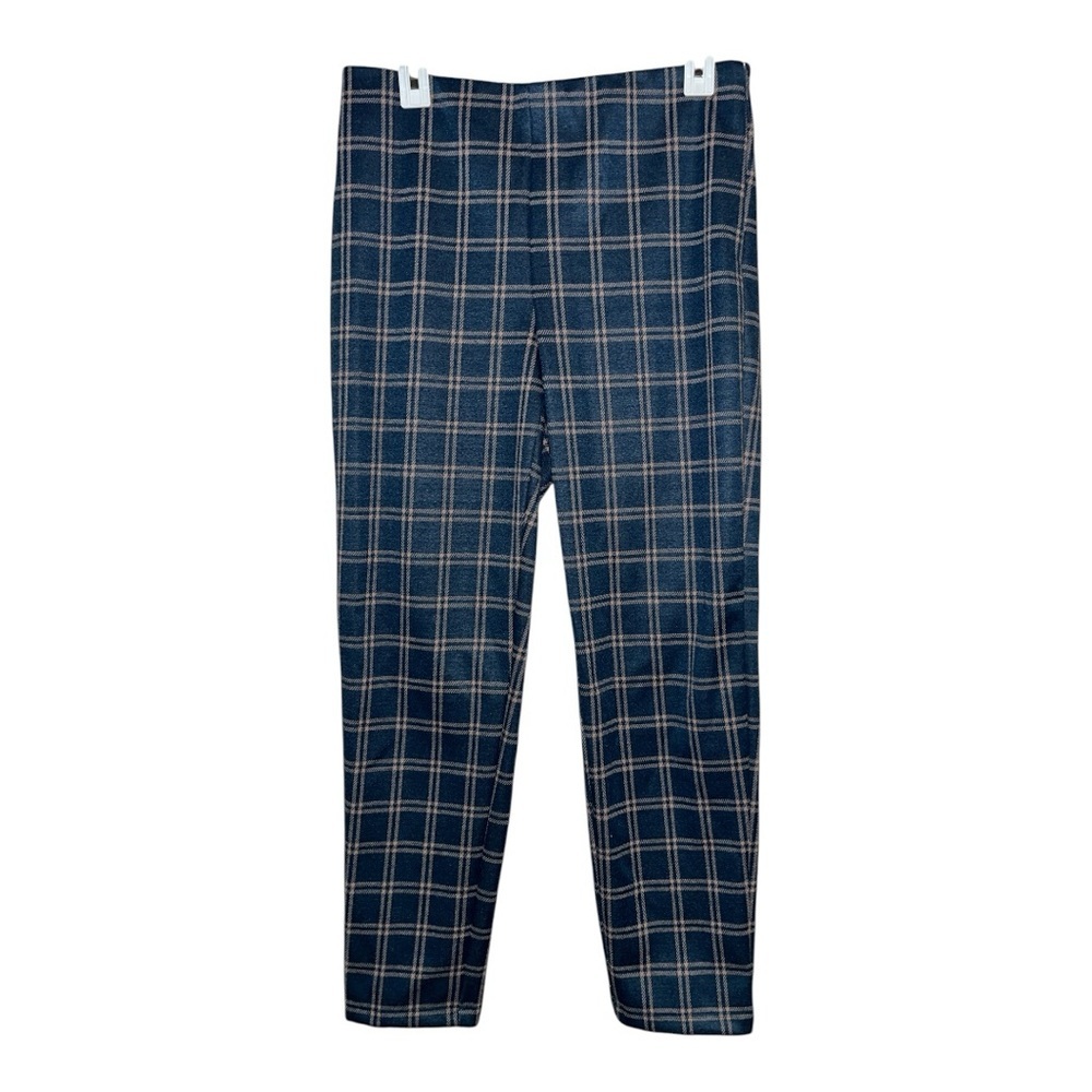 Ann Taylor plaid ankle pull on pants size medium blue tan preppy academia